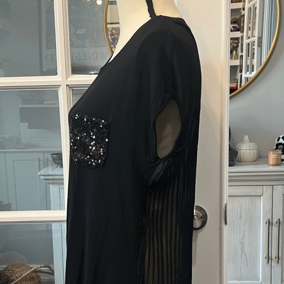 Coco & Tashi Sequins Pocket Sheer Back Black Shirt L - Picture 5 of 9